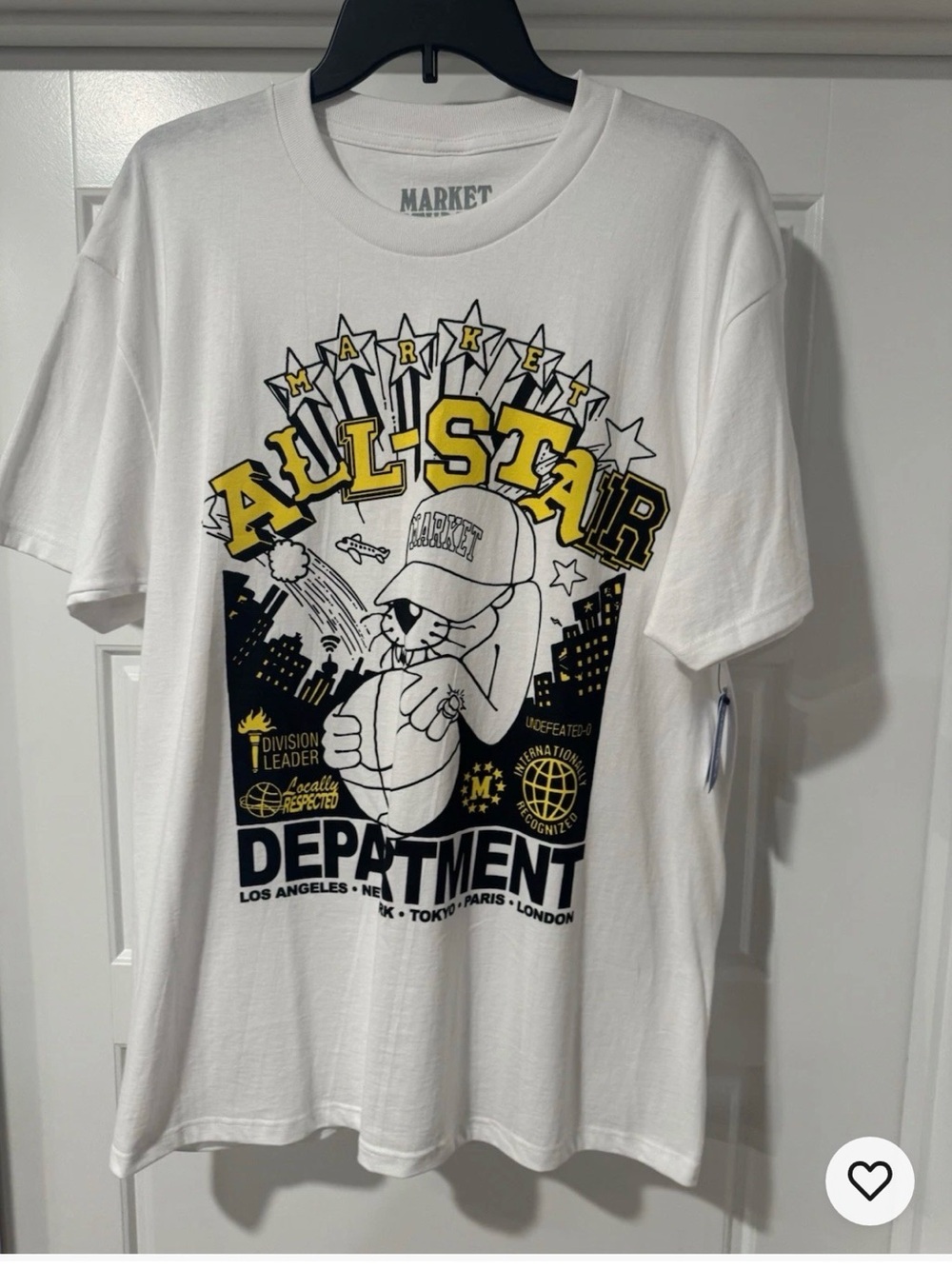 Market StudioWhite Short Sleeve All-Star Graphic Tee with Yellow & Black Artwork